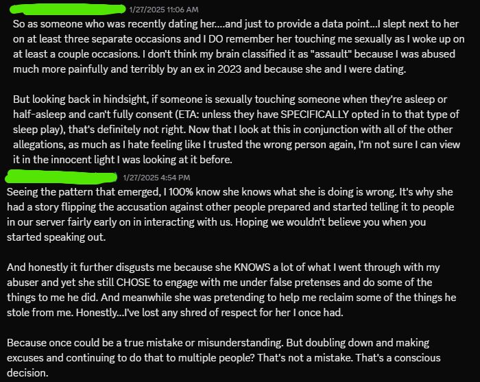 Two Discord screenshots with a transcript below.