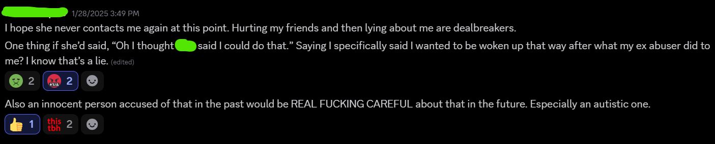 A Discord screenshot with a transcript below.